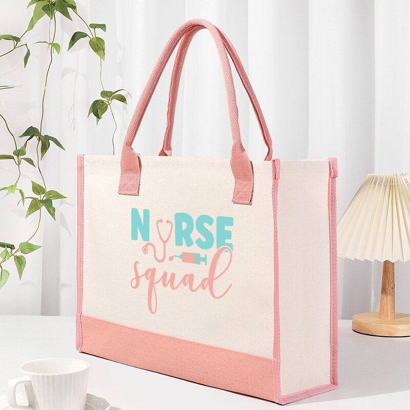 Bolsa de lona para dia da enfermeira feminina, estampada colorida, grande capacidade, com um ombro, bolsa de praia casual, interior, impermeável