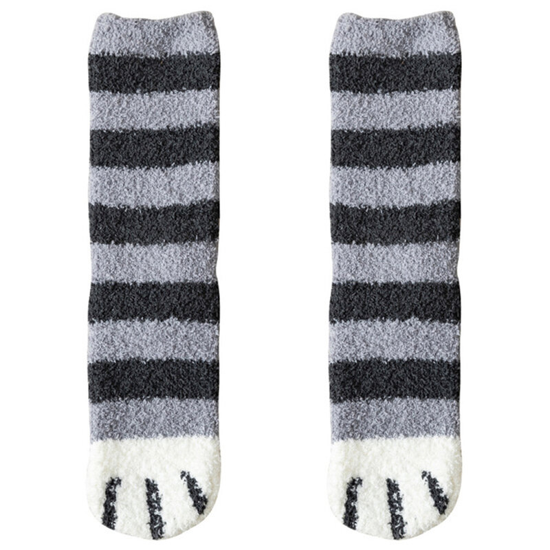 Kaus kaki musim dingin wanita, kaos kaki cakar kucing perempuan dengan jari kaki anti licin untuk pakaian siang musim dingin dingin