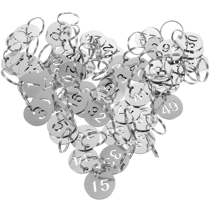 50 Pcs Stainless Steel Number Plate Tags for Luggage Coat Metal Key with Labels Portable