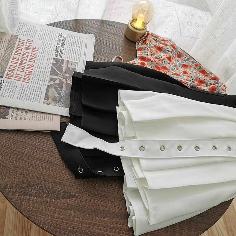 تنورة نسائية صغيرة ذات خصر مرتفع ، حزام حب على شكل حرف A ، أبيض ، أسود ، أزياء هاراجاكو ، جديد ، صيف ، Y2k