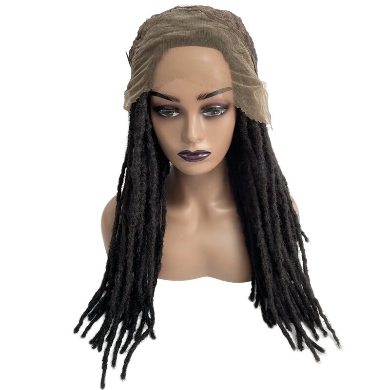 Dreadlocks cabelo sintético longo para mulher negra, peruca frontal de renda, cor # 1b, 13x3,5, 20"