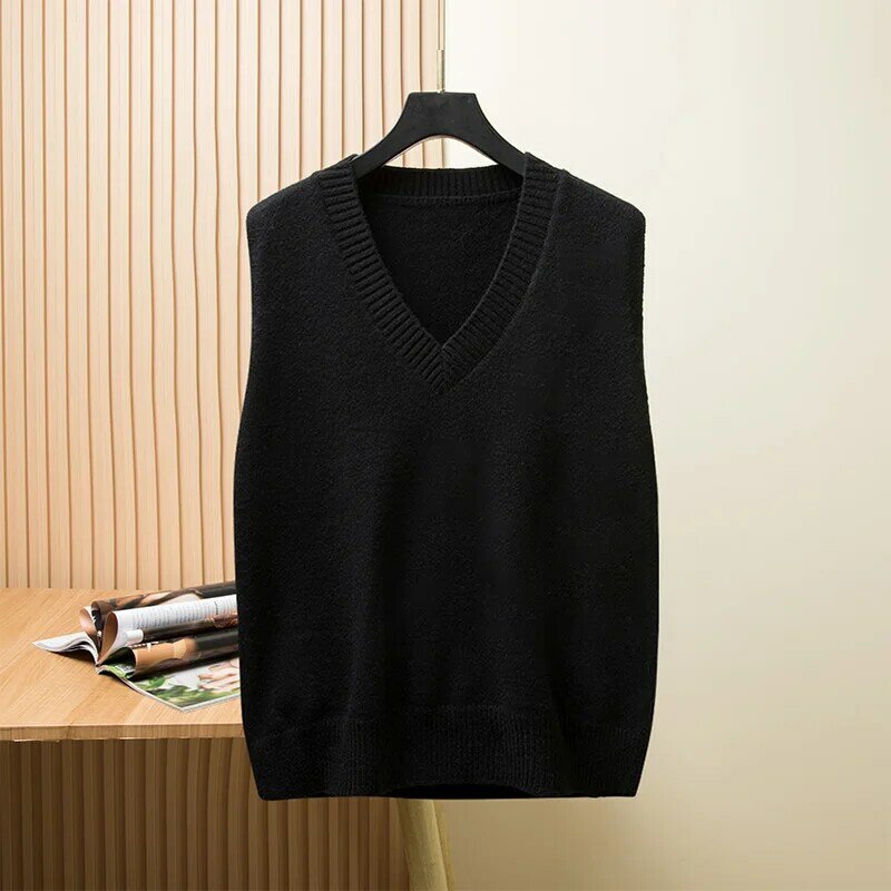 Plus Size 7xl Classic Style Men's V-Neck Vest Sweater Business Fashion Casual Solid Color Sleeveless Pullover Tops Male Brand