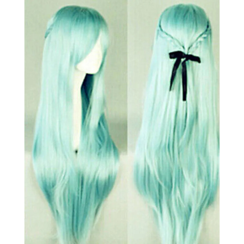Парик модный красивый натуральный прямой с двумя косичками длинный синий синтетический парик 108