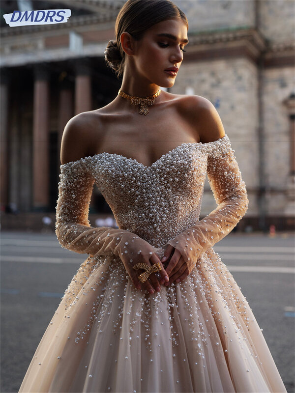 Gaun pengantin bahu terbuka 2024 gaun pernikahan A-Line elegan gaun panjang lantai yang menawan gaun pengantin wanita
