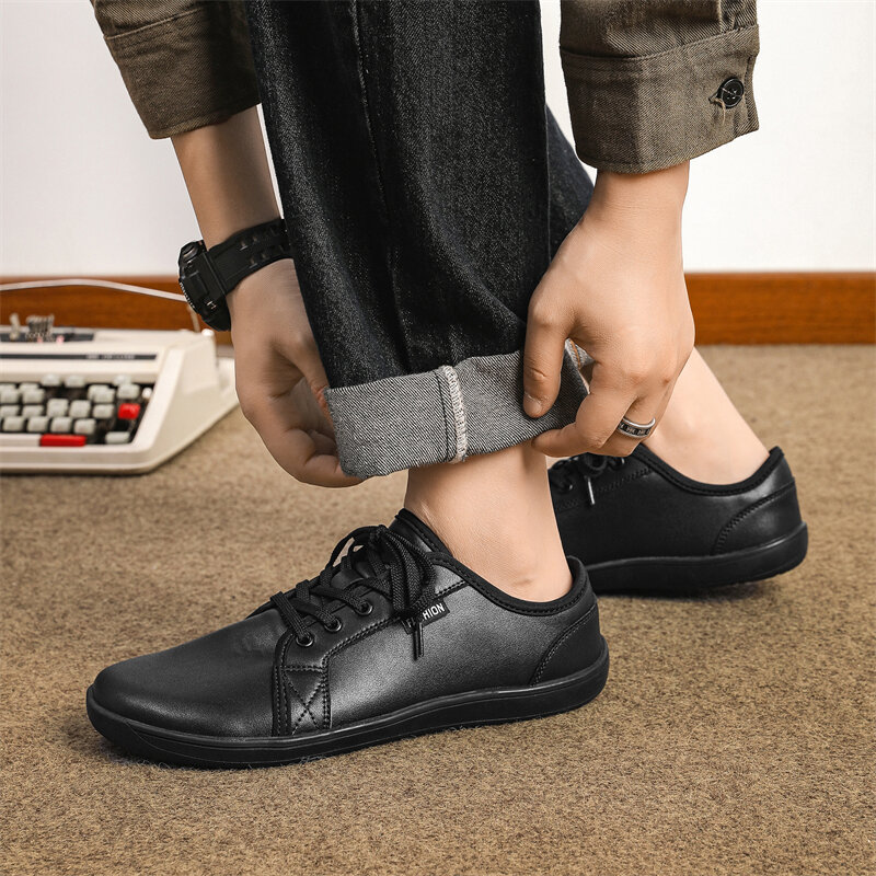 Baskets en cuir décontractées minimalistes pour hommes, chaussures larges, chaussures de marche légères, Parker, pieds nus, zéro goutte, mode 2024