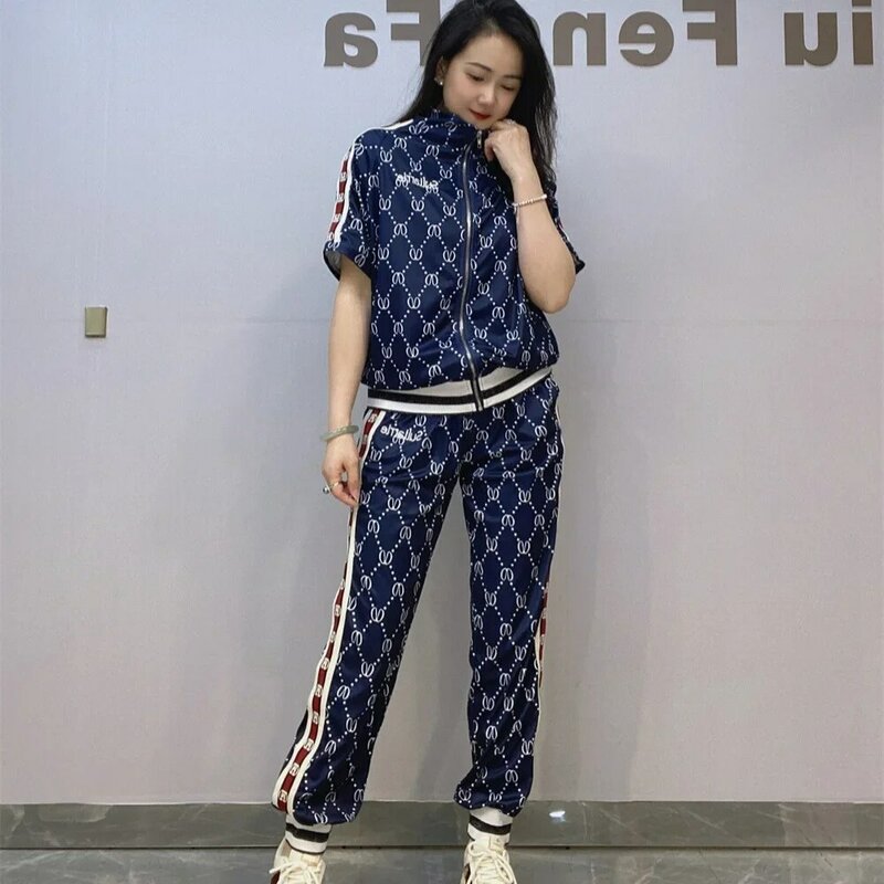 Fashion Printed Pant Sets Women Clothing Side Stripe Tracksuits Casual Knitting Wear Zipper Tops Two Piece Sets Womens Outifits