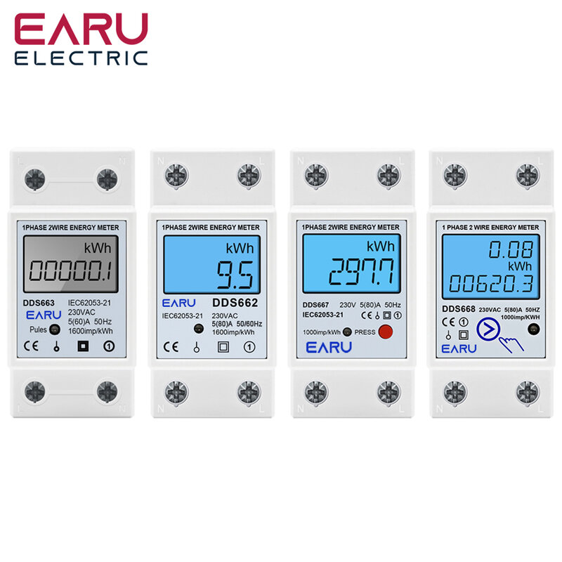 Single Phase LCD Digital Meter รีเซ็ต Zero KWh แรงดันไฟฟ้า Power เชื้อเพลิงเคาน์เตอร์ไฟฟ้า Wattmeter 220V Din Rail