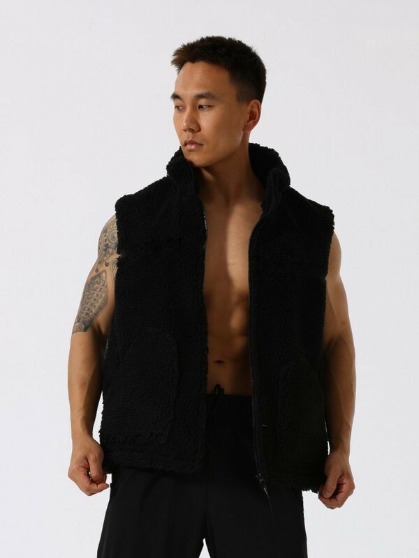 2023 New Men's Trend Winter Thickened Lamb Fleece Coat Sports Casual Standing Collar Vest Loose Warm Zipper Jacket