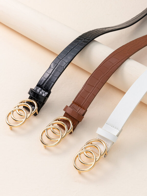 SISHION-Cinturón de cintura de tres anillos para mujer, hebilla de Metal de cuero PU, Pin para damas, vestido de ocio, Jeans, cintura salvaje, TCS429
