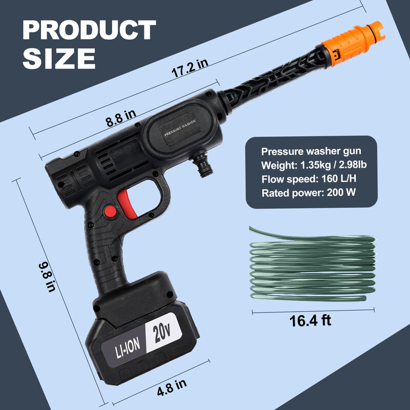 Портативный ручной водяной пистолет, инструменты для мойки высокого давления, беспроводная литий-ионная аккумуляторная батарея 20 в CE FCC RoHS ...