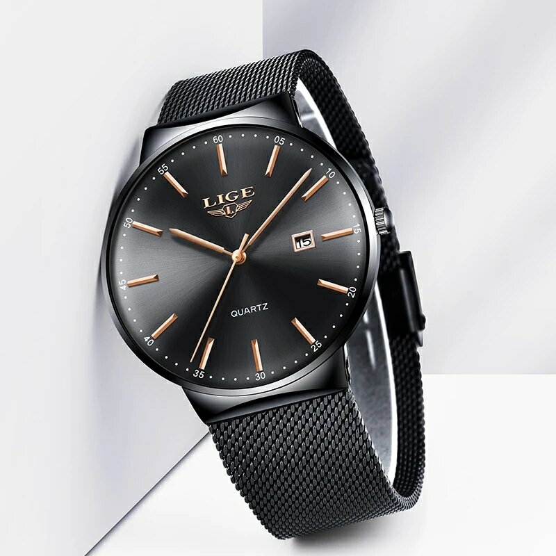 LIGE-reloj analógico de cuarzo para hombre, accesorio de pulsera resistente al agua con calendario, complemento Masculino de marca de lujo con diseño moderno, perfecto para negocios