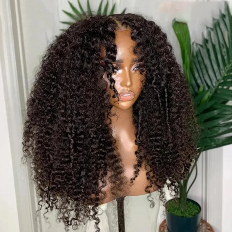 Natural Black Soft  180Density Glueless 26“ Long Kinky Curly Lace Front Wig For Women BabyHair Preplucked Heat Resistant Daily