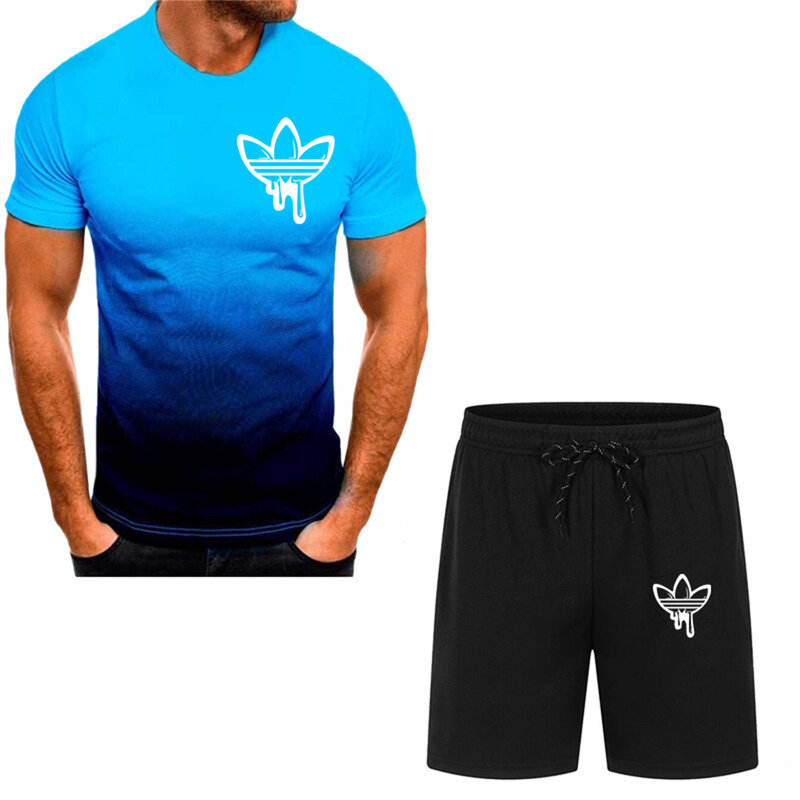 Shorts de manga curta masculino, camiseta de treino, terno de jogger casual, terno de duas peças, moda verão, 2024
