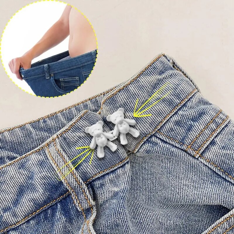 Metal aperte o botão da cintura Urso pequeno bonito, Reduza as calças da cintura Pin destacável Jeans de botão retrátil