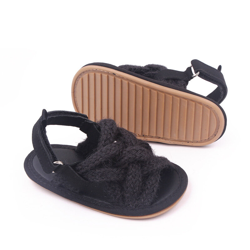 Sandálias de corda de cânhamo minimalistas para bebês, sola macia antiderrapante, sapatos de caminhada para criança, moda recém-nascida