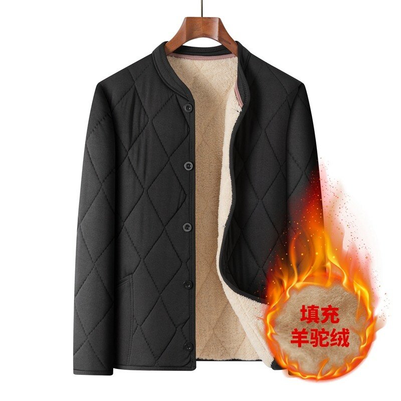 Wool Cotton Lined Men's Jacket Warm Fashionable Autumn Thickened Cotton Pad Jacket Standing Collar Casual Jacket 2023 New