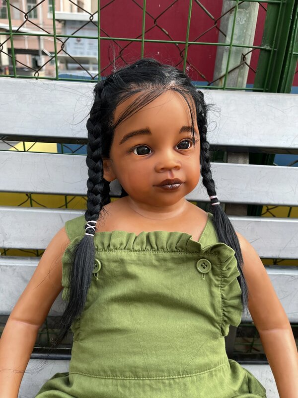 FBBD-Custom Made Reborn Bebê Meili Pele Negra Já Acabou Boneca, Cabelo Enraizado À Mão, Menina Africana Enorme, 32"