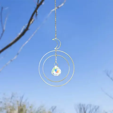 Moon Sun catcher Crystal Wind chime Pendant Rainbow catcher Chase Hanging Prism Stone Beads Home Window Windchimes Car Decoratio