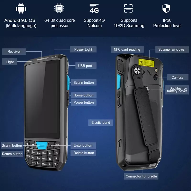 แอนดรอยด์ PDA แบบมือถือที่ทนทาน2D หน้าจอสัมผัสแท่นชาร์จ N6603บาร์โค้ดเครื่องอ่านรหัส QR