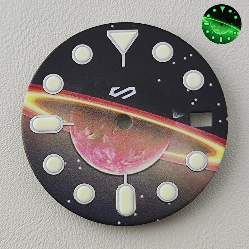 NH35 dial 28.5mm Watch Dial S Dial Starry Sky Cosmic Green Luminous dial for NH35/ NH36 Movement  Watches Accessories