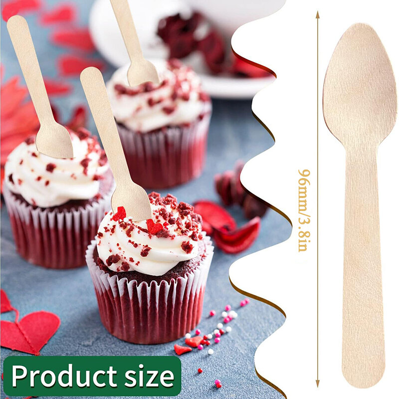 Cucharas de madera de 50/100 piezas, cucharas de muestra de Mini degustación de 3,8 pulgadas, cuchara desechable para helado de yogur