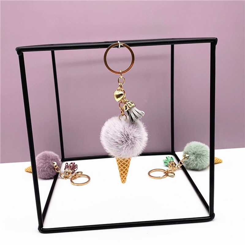 Mini metal de pelúcia estilo sorvete chaveiro para meninas chaveiro mochila sacos pingente sorvete boneca chaveiro chaveiro ornamentos