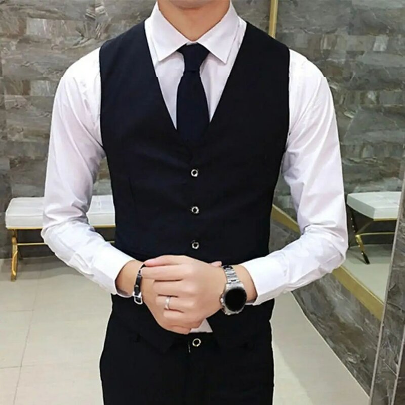Chaleco Formal ajustado con cuello en V para hombre, chaqueta de negocios de un solo pecho, abrigo de boda para novio
