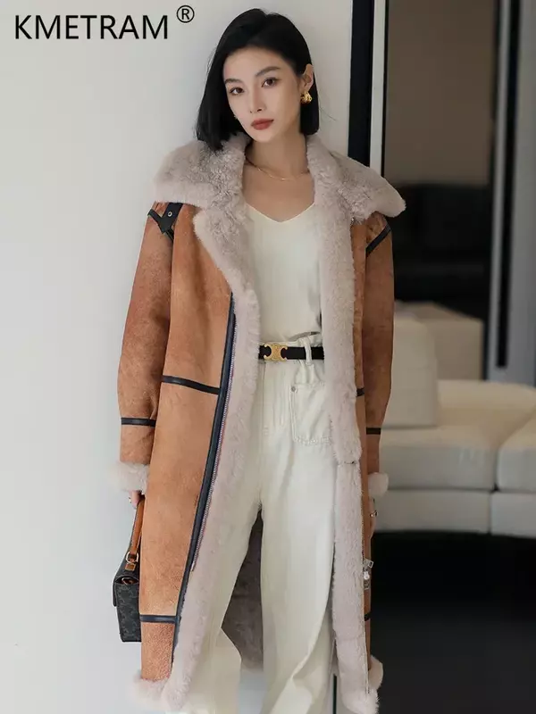 Top Natural Wool Fur Jackets for Women 2023 Luxury Winter Real Fur Coat Womens Casual Motorcycle Long Warm Leather Jacket Abrigo