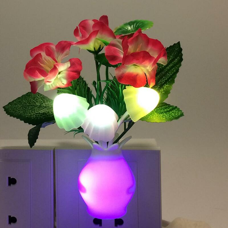 Night Light LED Colorful Flower Lamp EU/US Plug Sensor Atmospheres Lamp Home Bedroom Decoration Fancy Plant Nightlight