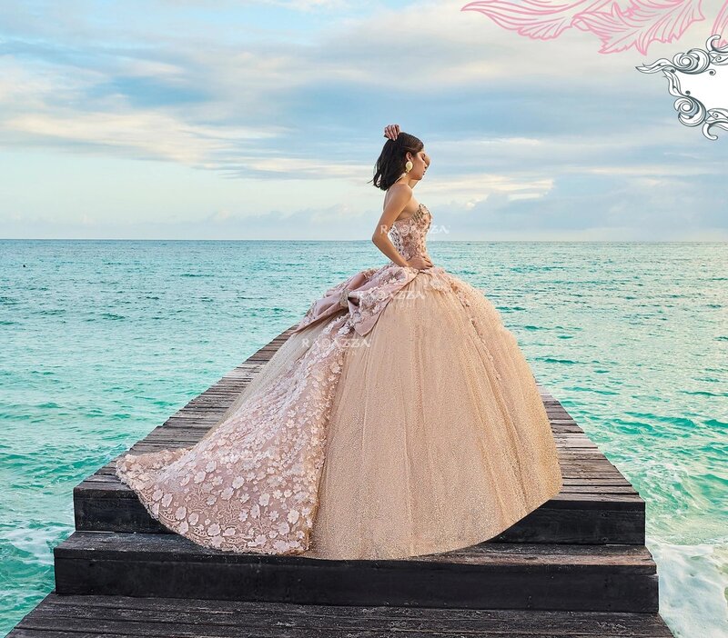 Bufiasta sukienka Charro Quinceanera suknia balowa ukochana cekiny kwiatowe perły meksykańskie słodkie 16 sukienek 15 Anos