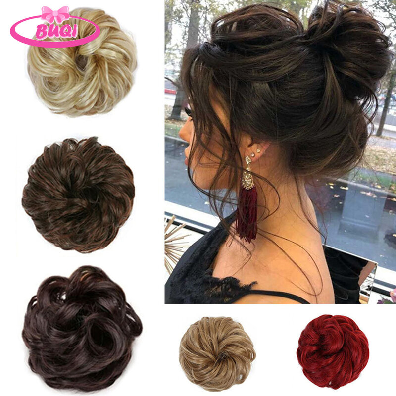 BUQI Wavy Curly Hair Bun Extensions Donut Hair Chignons Hair Piece Hairpiece Wrap On Ponytail Curly Elastic Rubber Band Chignons
