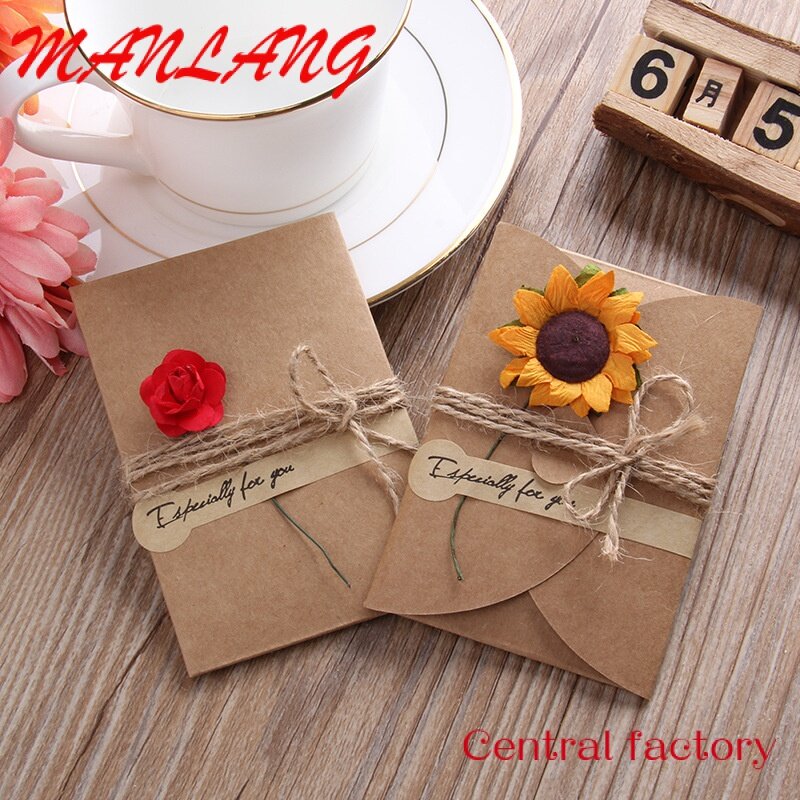 Поздравительные открытки в стиле ретро из крафт-бумаги с сушеными цветами, поздравительные открытки на день рождения, свадьбу