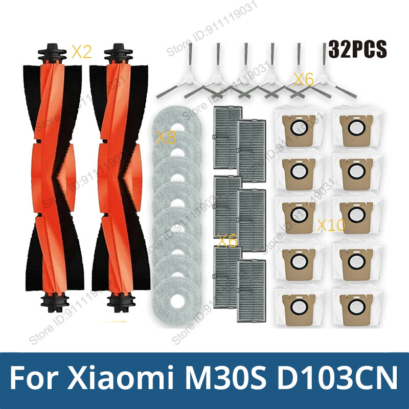 Kompatibel für xiaomi mijia m30s d103cn ersatzteile zubehör verbrauchs materialien hauptseite bürste hepa filter mop tuch staubbeutel