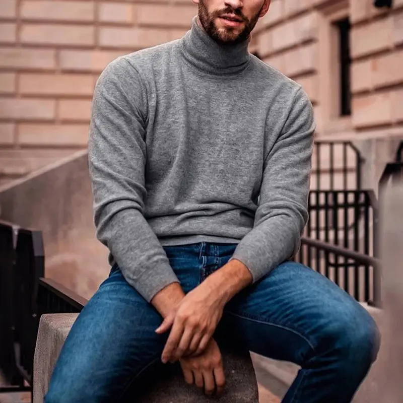 Мужская теплая Базовая футболка с ложным воротником, Однотонная рубашка, пуловер, Топ с длинным рукавом, мужская верхняя одежда, облегающий эластичный модный свитер, лидер продаж на зиму