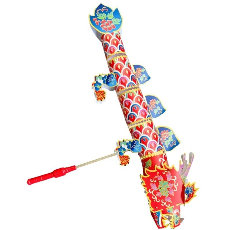 Handheld Paper Dragon Light Toy Festive Holiday Celebration Props Paper Dragon