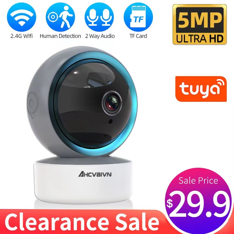 Tuya 5mp Ip Camera Wifi Ultra Hd Videobewakingscamera Nachtzicht Tweeweg Audio Cloud Ptz Smart Home Camera Babyfoon