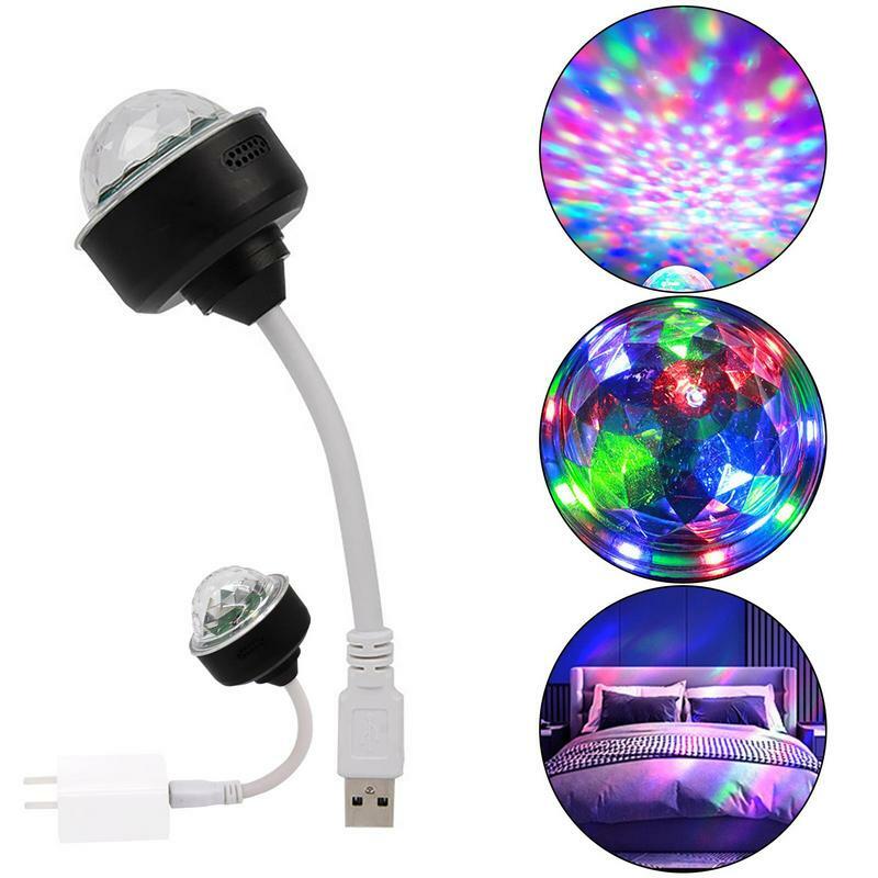 Dj الإضاءة صوت حفلة السيارات USB كرات إضاءة ديسكو صغيرة RGB متعدد الألوان سيارة جو غرفة زينة مصباح ضوء إحترافي سحري