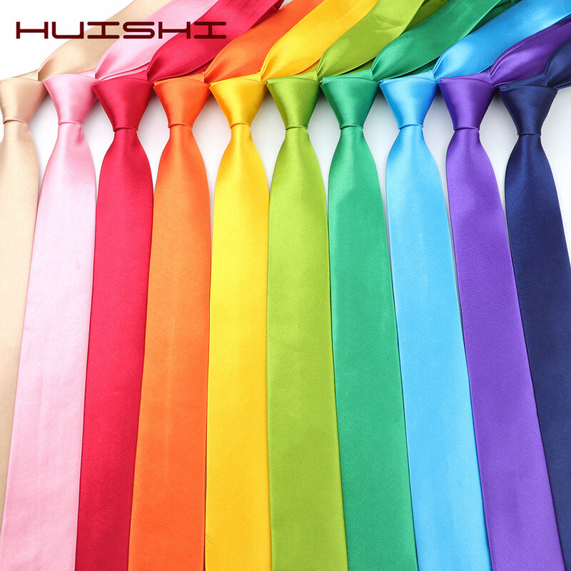Krawat HUISHI dla mężczyzn 38 jednolite kolory cienki krawat poliestrowy wąski krawat czerwony niebieski formalny krawaty na imprezę modny dodatek do codziennej koszuli