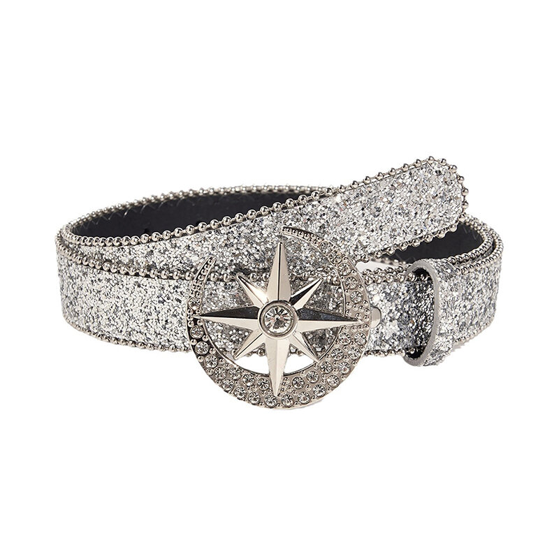 Cinturón con hebilla de diamantes de imitación, lentejuelas brillantes, cinturón de Metal Punk, cinturón de Jeans personalizado, accesorios de ropa