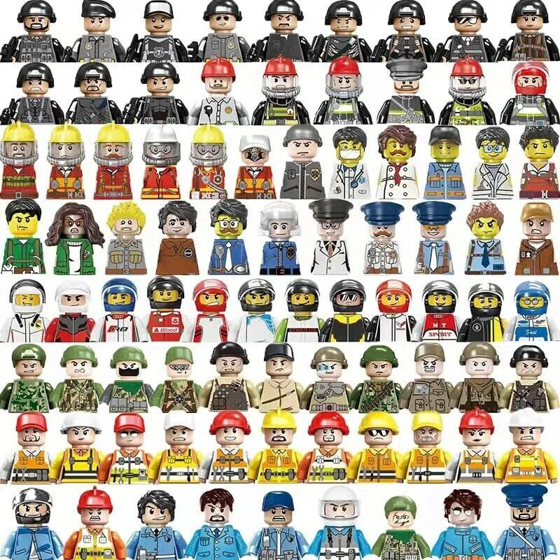 Mini figurines de ville aléatoires, personnages de film, travailleur, policier, soldat, ninja, sourire, héros, briques de construction, nuits, jouet, Norepeat, 20-200 pièces
