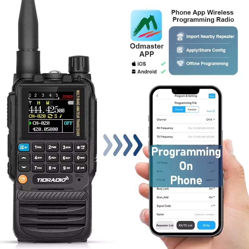 Walkie-talkie TIDRADIO-H3, aplicación de teléfono, programación inalámbrica, AM, largo alcance, Radio de banda aérea, PTT Dual, programación tipo C, controlador