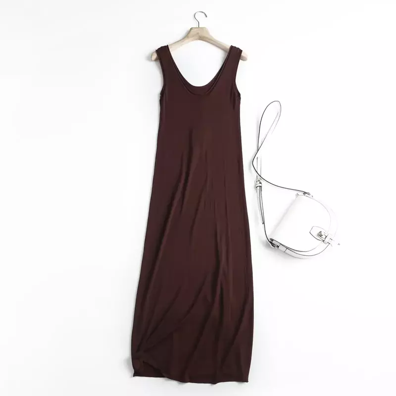 Damska 2023 elegancka moda minimalistyczny Design długa sukienka kamizelka z dzianiny Retro bez pleców szeroki pasek na ramię damska sukienka Mujer