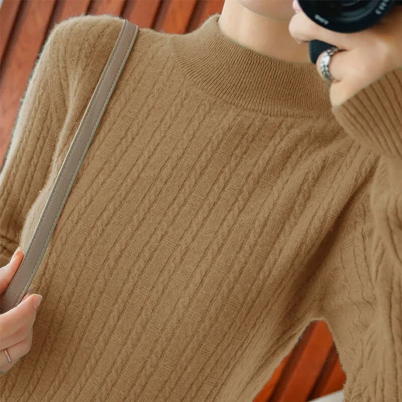 女性用長袖ラウンドネックセーター,温かみのあるカジュアルジャンプスーツ,単色,2023