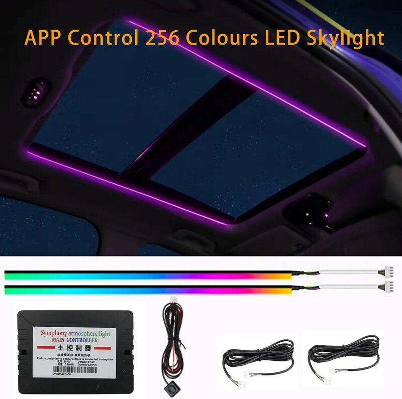 Symfoniczne kontrola aplikacji 256 kolory LED świetlik oświetlenie otoczenia atmosfera szyberdach światło na dach samochodowy panoramiczny oświetlenie otoczenia świetlik