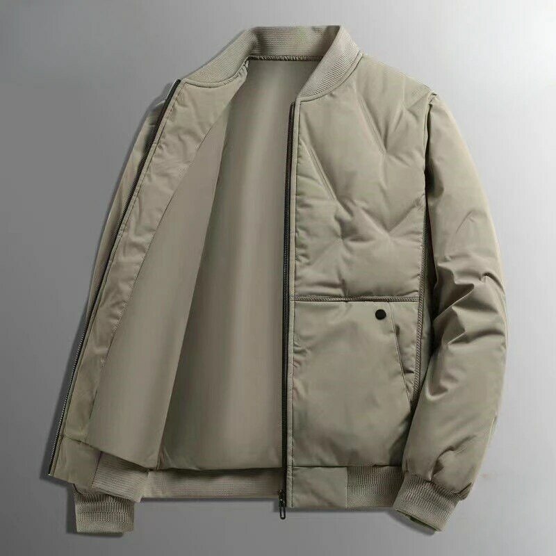 남성용 기모 안감 따뜻한 다운 재킷, 하이엔드 비즈니스 캐주얼 스탠드 칼라 재킷, 젊은 단색, 라지 사이즈 아우터, 겨울