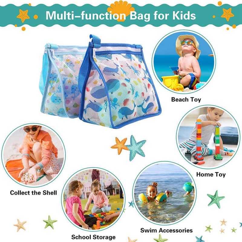 3 sztuki worki siatkowe plażowej zabawki plażowe dzieci siatkowe torby plażowe torby do zbierania muszli, dziecięce torby z zamkiem do zbierania muszli