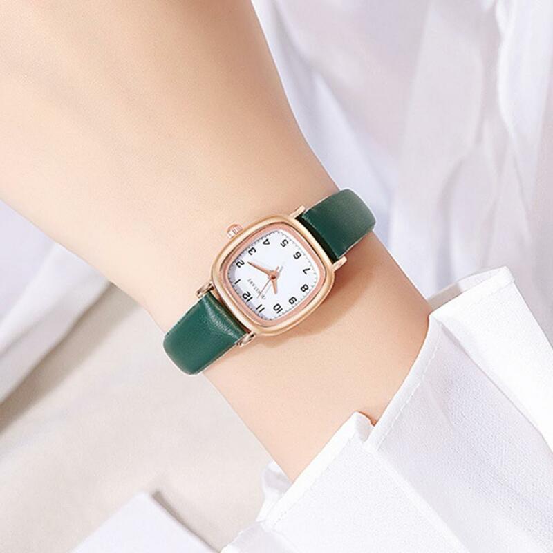 Quadrado relógio de quartzo feminino com pulseira de couro sintético ajustável, elegante Dial, Commute Wear, senhoras