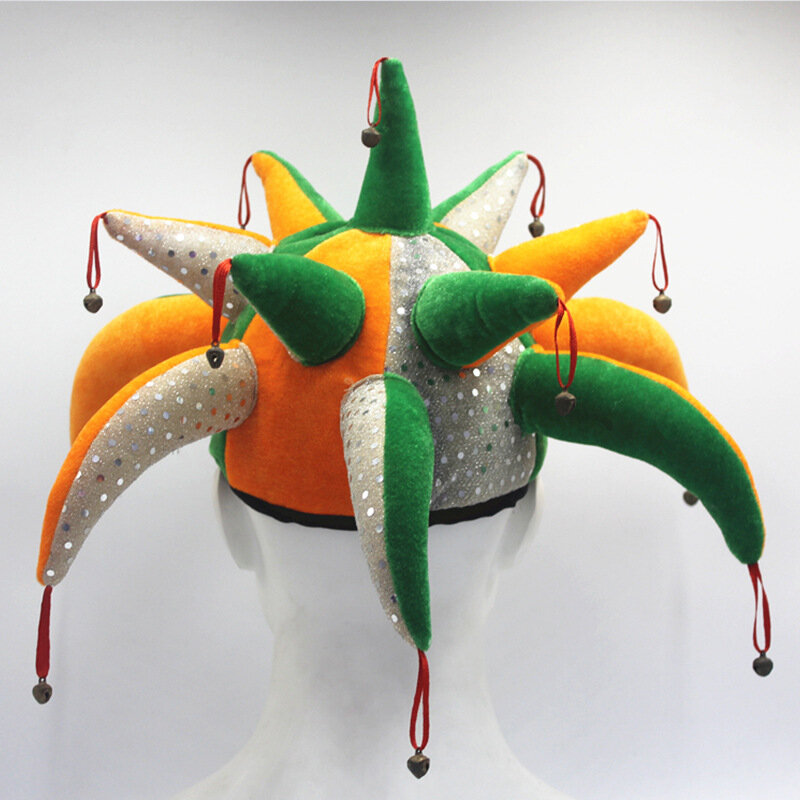Funny Clown Headdress Hat Performance Party Props Tentacle Shape Bell Hat Mardi Gras Easter Halloween Party Props