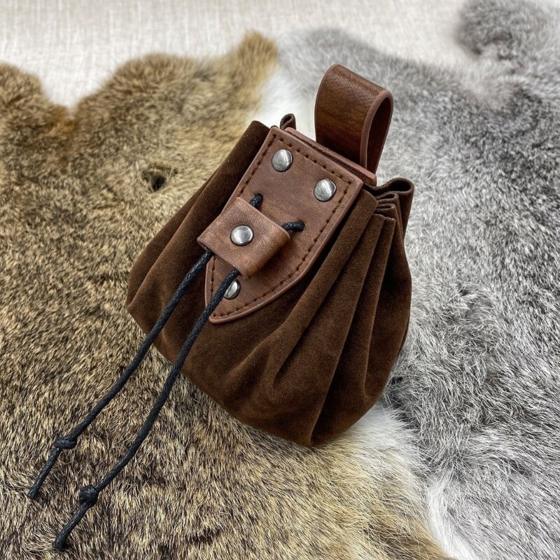 Bolsa cinturón medieval Bolsa cuero con cordón Monedero portátil Bolsa cintura traje vintage para eventos fiesta