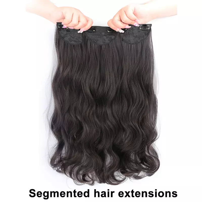 Ekstensi rambut palsu sintetis isi 3 buah/set, ekstensi rambut serat Hitam Coklat tahan suhu tinggi